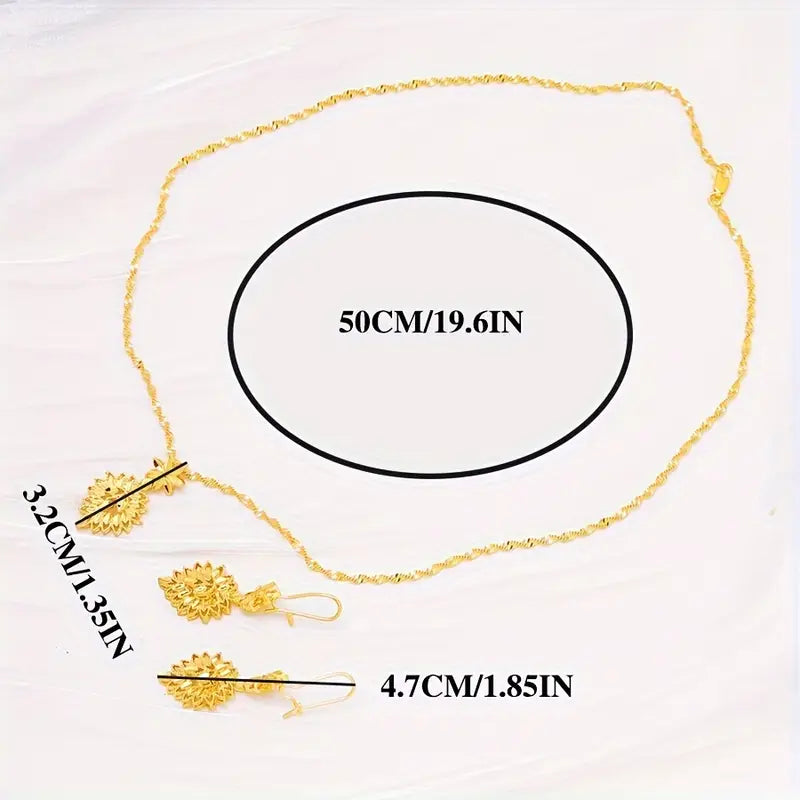 22K Golden Plated Jewelry Set, Leaf Design Earrings And Necklace